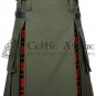 36 - Size - Hybrid UTILITY KILTS for MenOlive Green Cotton Wallace Tartan Cargo Pockets Kilt