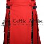 38 - Size - Hybrid UTILITY KILTS for Men Red Cotton Black Stewart Tartan Cargo Pockets Kilt