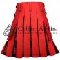 32 - Size - Hybrid UTILITY KILTS for Men Red Cotton Black Stewart Tartan Cargo Pockets Kilt