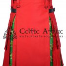 44 - Size - Hybrid UTILITY KILTS for Men Red Cotton IRISH Tartan Cargo Pockets Kilt