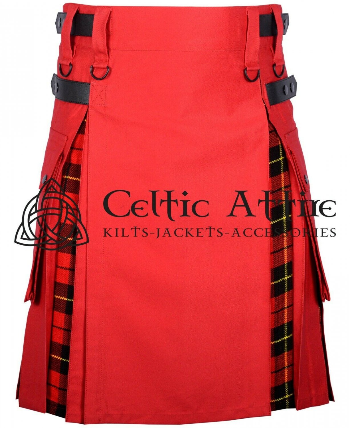 30 - Size - Hybrid UTILITY KILTS for Men Red Cotton Wallace Tartan Cargo Pockets Kilt