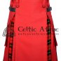 50 - Size - Hybrid UTILITY KILTS for Men Red Cotton Wallace Tartan Cargo Pockets Kilt
