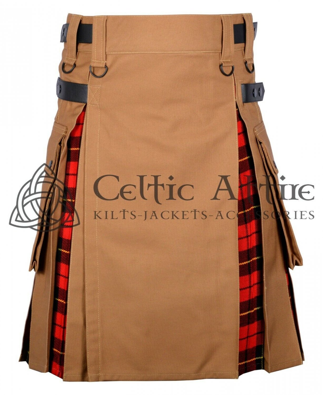 40 - Size - Hybrid UTILITY KILTS for Men Camel Canvas Wallace Tartan Cargo Pockets Kilt