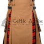 44 - Size - Hybrid UTILITY KILTS for Men Camel Canvas Wallace Tartan Cargo Pockets Kilt