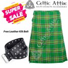 46 - Size - New Handmade Scottish Highlander 8 Yard IRISH Tartan Custom Kilt & Leather Kilt Belt
