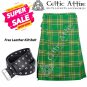 50 - Size - New Handmade Scottish Highlander 8 Yard IRISH Tartan Custom Kilt & Leather Kilt Belt