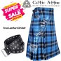 42 - Size - Scottish Highlander 8 Yard Ramsey Blue Hunting Tartan Custom Kilt & Leather Kilt Belt