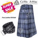 46 - Size - Scottish Highlander 8 Yard Hamilton Grey Tartan Custom Kilt & Leather Kilt Belt