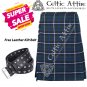 34 - Size - Scottish Highlander 8 Yard Blue Douglas Tartan Custom Kilt & Leather Kilt Belt