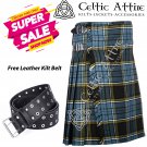 36 - Size - Scottish Highlander 8 Yard Anderson Tartan Custom Kilt & Leather Kilt Belt