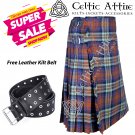 42 - Size - Scottish Highlander 8 Yard IRN BRU Tartan Custom Kilt & Leather Kilt Belt