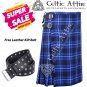 42 - Size - Scottish Highlander 8 Yard Ramsey Blue Tartan Custom Kilt & Leather Kilt Belt