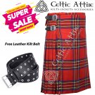 30 - Size - Scottish Highlander 8 Yard Royal Stewart Tartan Custom Kilt & Leather Kilt Belt