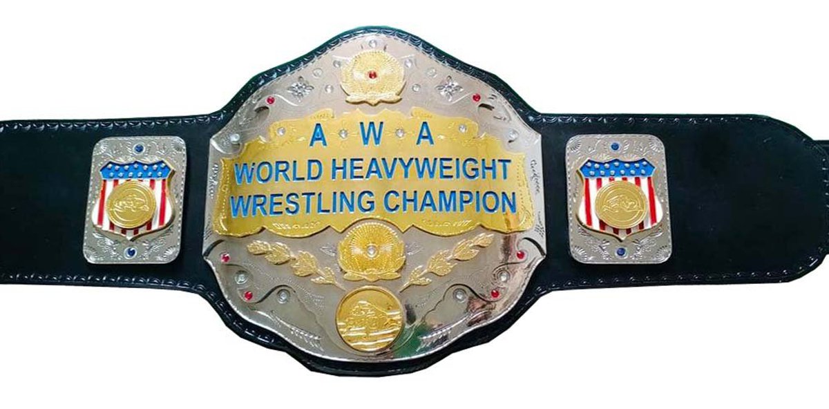 AWA WORLD HEAVYWEIGHT WRESTLING CHAMPIONSHIP BELT ADULT SIZE BLACK LEATHER STRAP