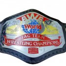 AWA WORLD TAG TEAM WRESTLING CHAMPIONSHIP BELT ADULT SIZE BLACK LEATHER STRAP