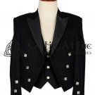 PRINCE CHARLIE Scottish Kilt Jacket & Waistcoat / Vest Black Wool Made to Order