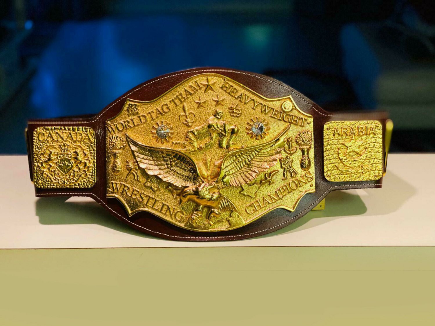 NWA World Tag Team Heavyweight Wrestling Championship Belt Gold Adult Champion