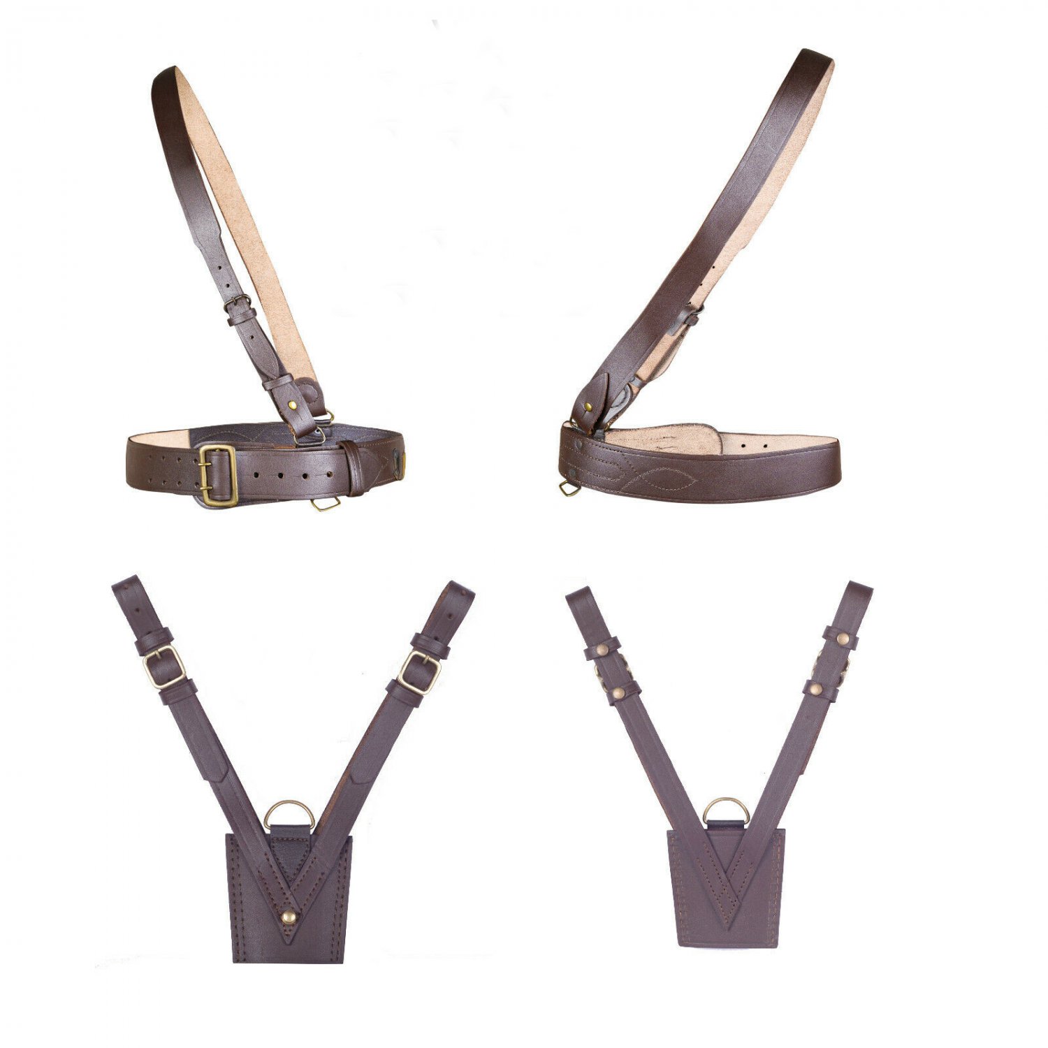 52 Waist Size Sam Browne Genuine Leather belt - Shoulder Strap with Sword Frog for Belt