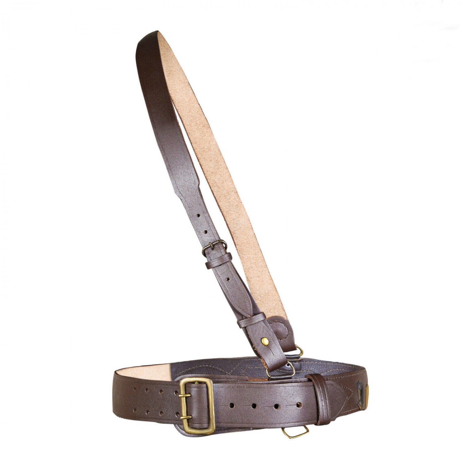 52 Waist Size Sam Browne Belt With Crossover Shoulder Strap - Genuine Leather British Military