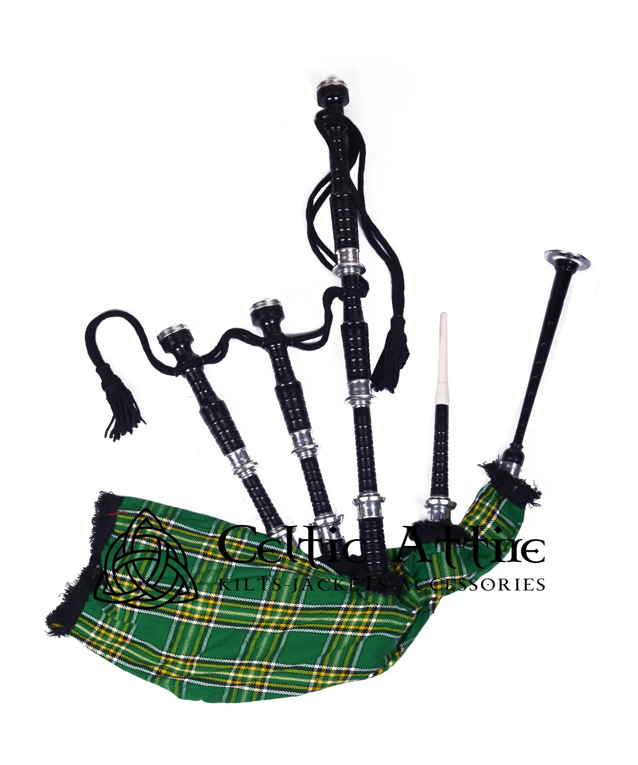 Scottish Highlander Bagpipes IRISH Tartan Bagpipe (Natural & Black Finish) as your Choice