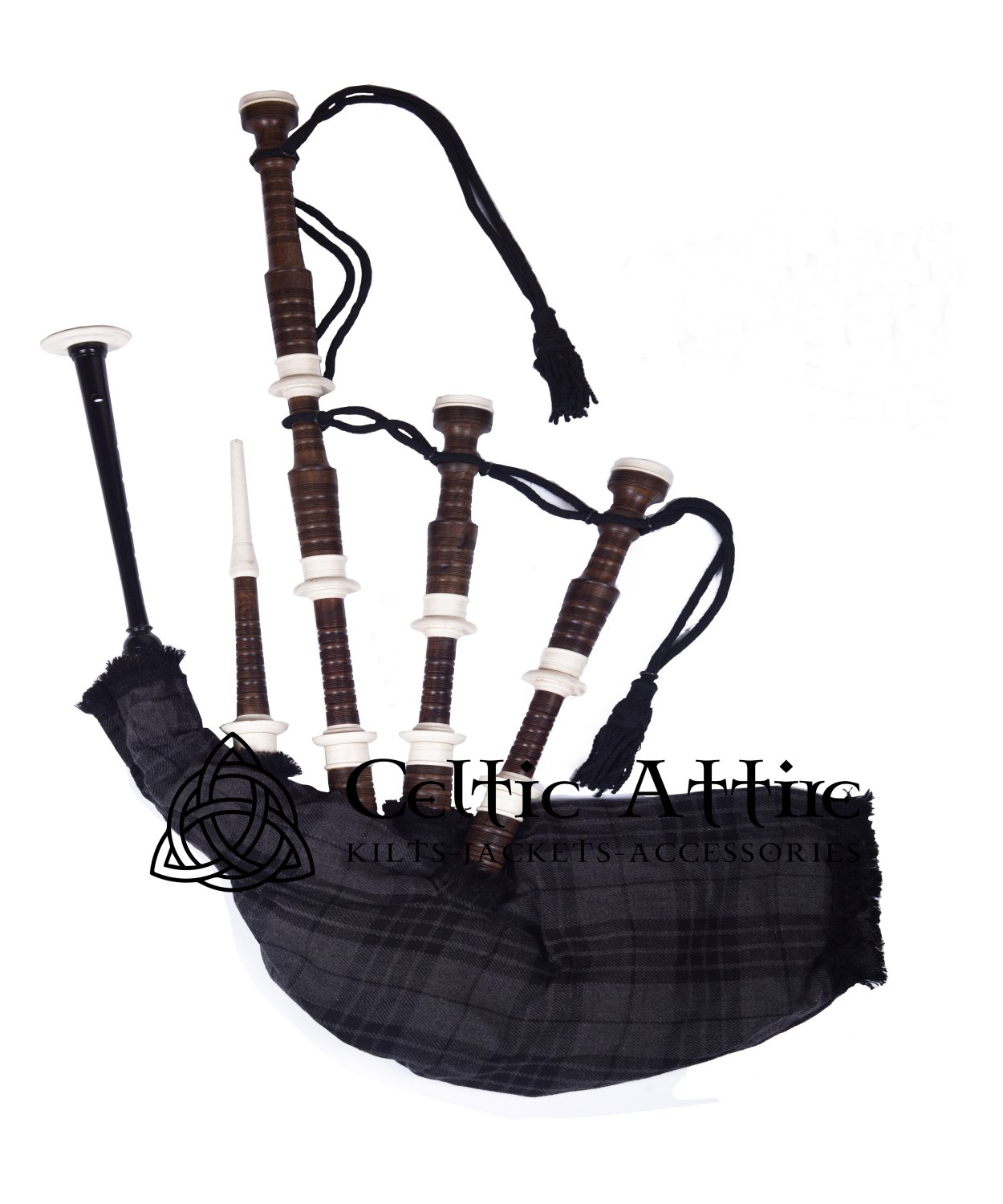 Great Highlander Bagpipes Grey Watch Tartan Bagpipe (Natural & Black Finish) as your Choice