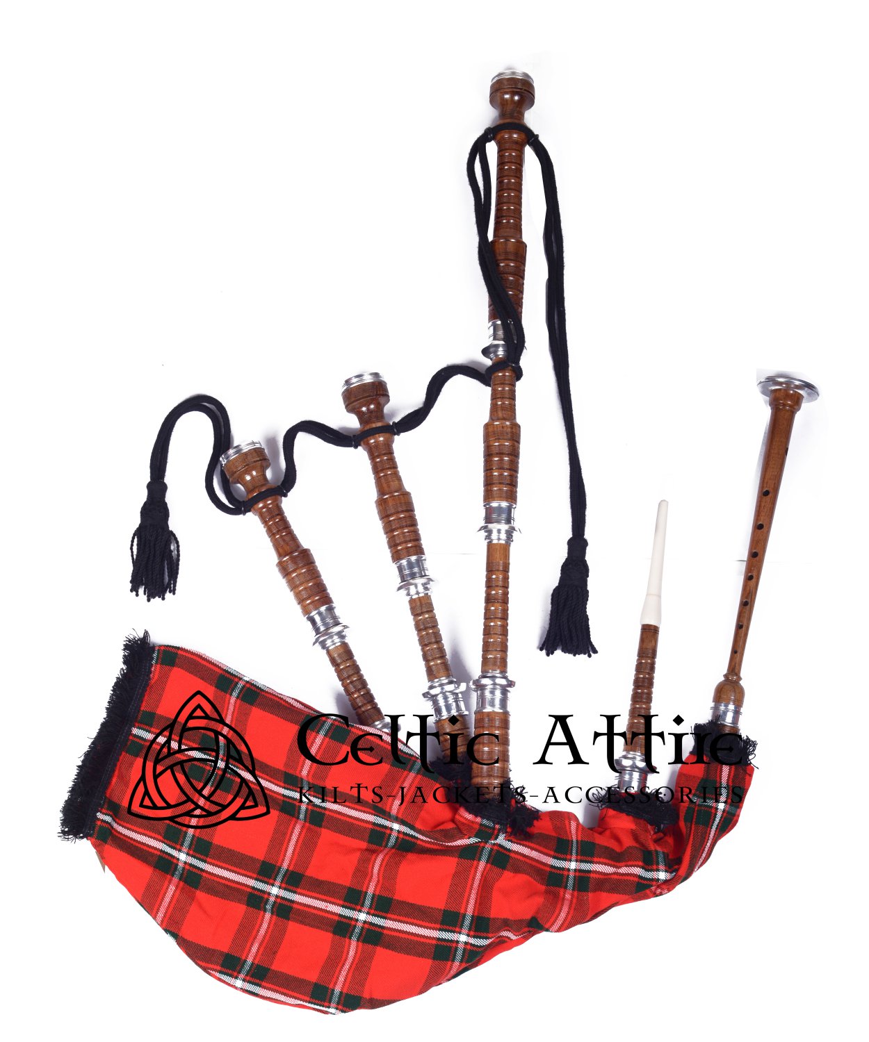 Scottish Highlander Bagpipes MACGREGOR Tartan Bagpipe (Natural & Black Finish) as your Choice