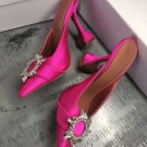 Pink Amina Muaddi Begum Satin Slingback Pumps Women Mules Shoes