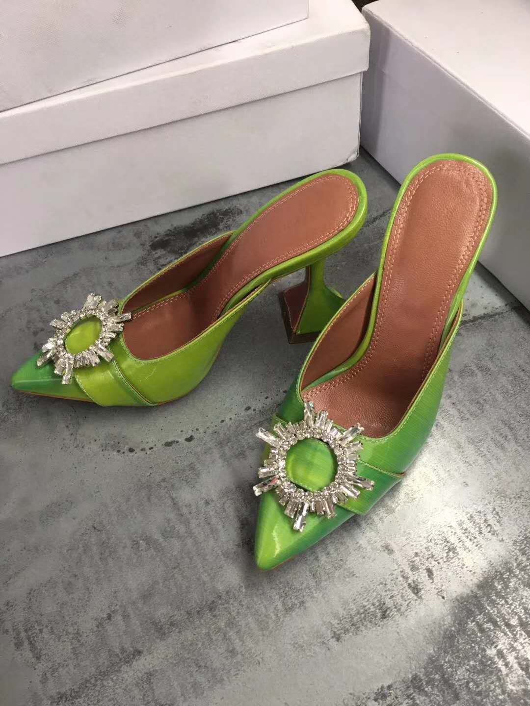 Green Amina Muaddi Shoes Begum Sling Mules Slides Women Shoes