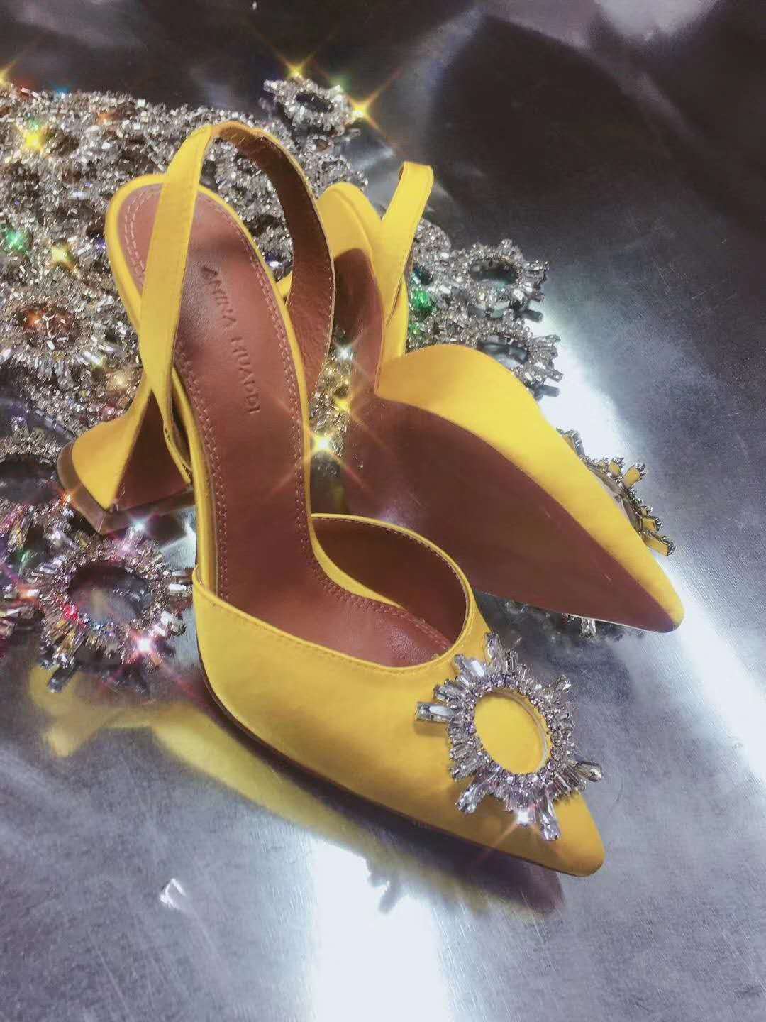 yellow amina muaddi shoes