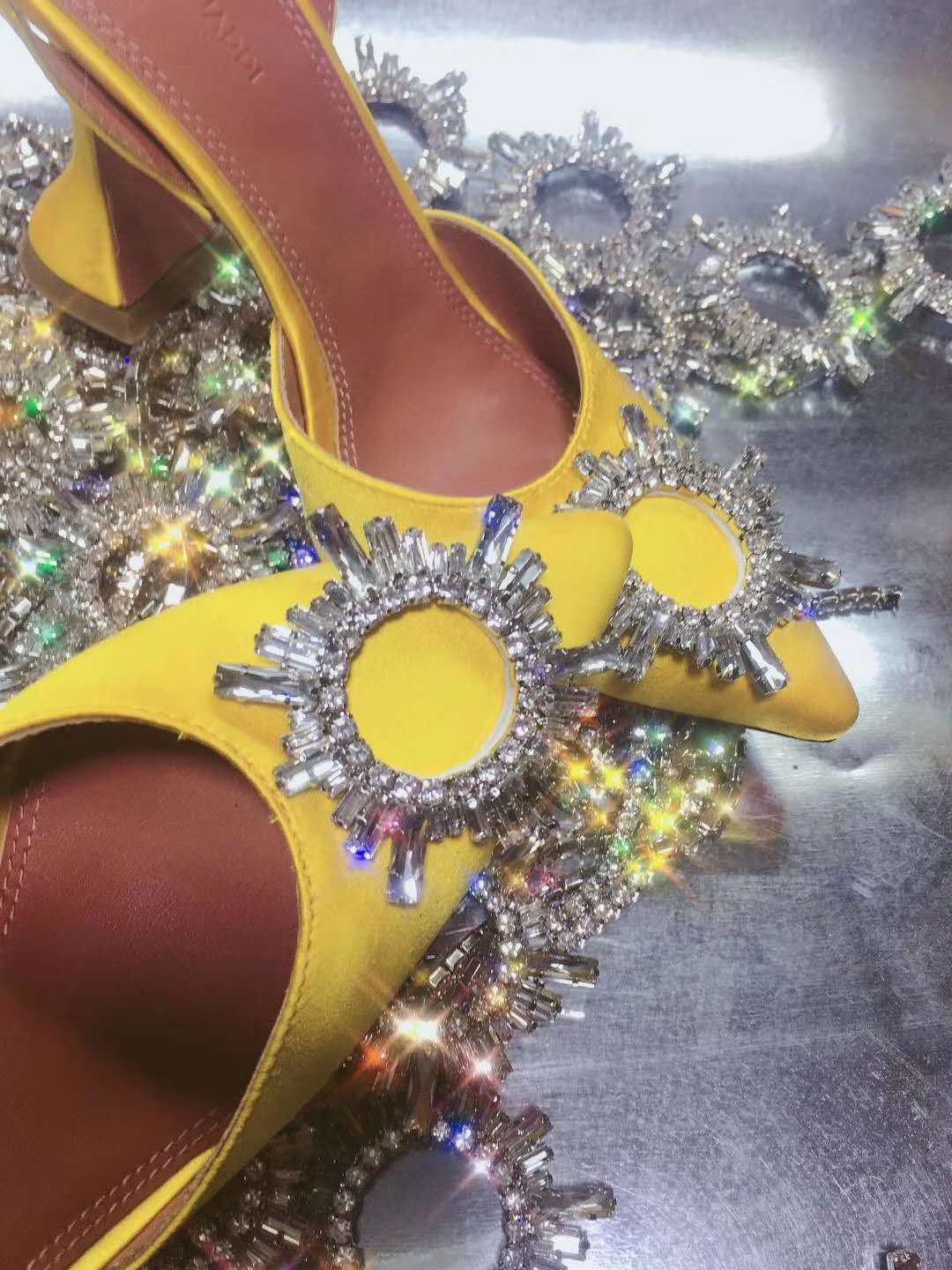 yellow amina muaddi shoes