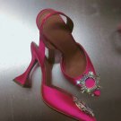 Pink Amina Muaddi Shoes Begum Satin Crystal Embellished Pumps