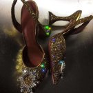 Gold Bling Amina Muaddi Shoes Begum Satin Crystal Embellished Pumps