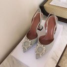 Amina Muaddi Begum Satin Slingback Pump Bling High Heel Crystal Shoes