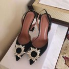 Amina Muaddi Begum Satin Slingback Pumps Bling High Heel Crystal Black Shoes