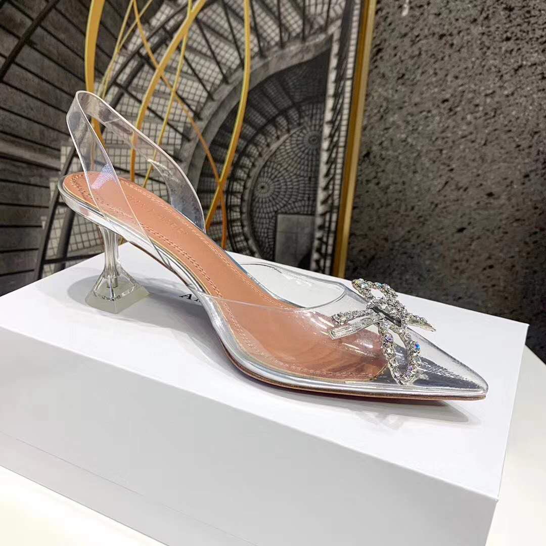 Amina Muaddi Begum Glass Clear Pvc Slingback Pumps Women High Heel Shoes