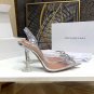 Amina Muaddi Embellished Slingback Bow Pumps Crystal Women Clear Pvc High Heel Shoes