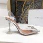 Amina Muaddi Embellished Slingback Bow Pumps Crystal Women Clear Pvc High Heel Shoes