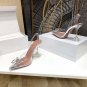 Amina Muaddi Embellished Slingback Bow Pumps Crystal Women Clear Pvc High Heel Shoes