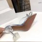 Amina Muaddi Embellished Slingback Bow Pumps Crystal Women Clear Pvc High Heel Shoes