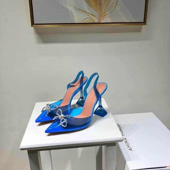 amina muaddi blue heel