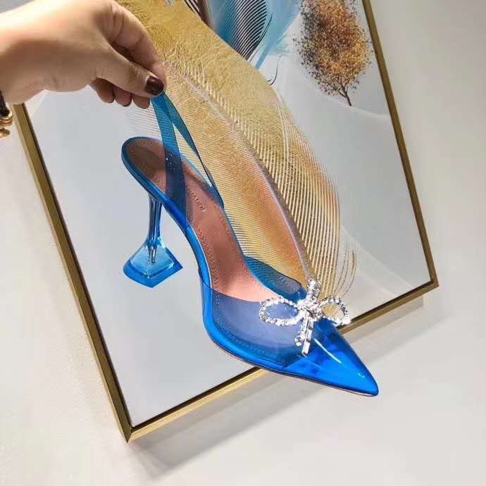amina muaddi blue heel
