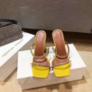 Amina Muaddi Jade Embellished Suede Sandals Crystal High Heel Women Yellow Shoes