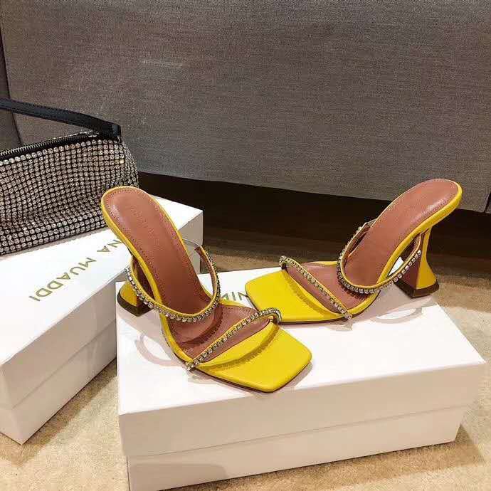 yellow amina muaddi shoes