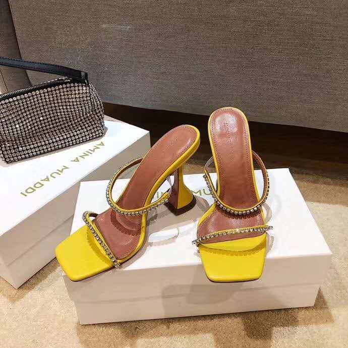 yellow amina muaddi shoes