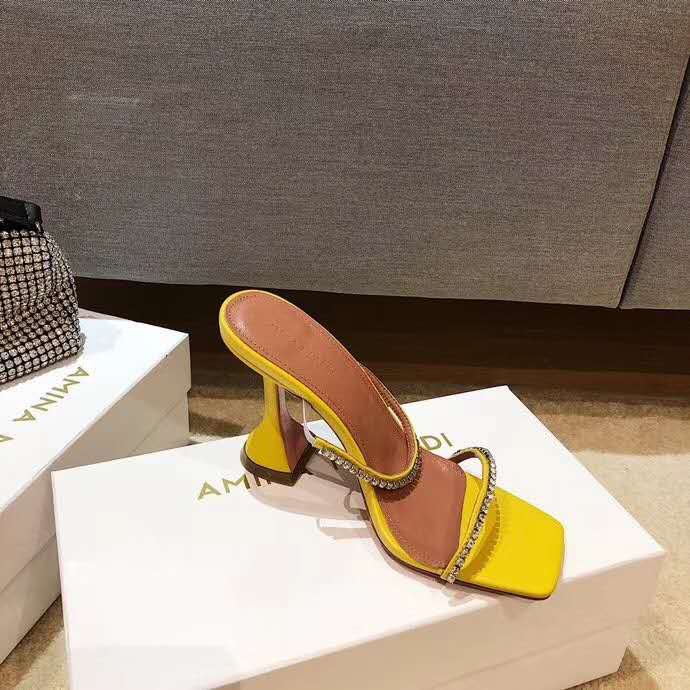 yellow amina muaddi shoes