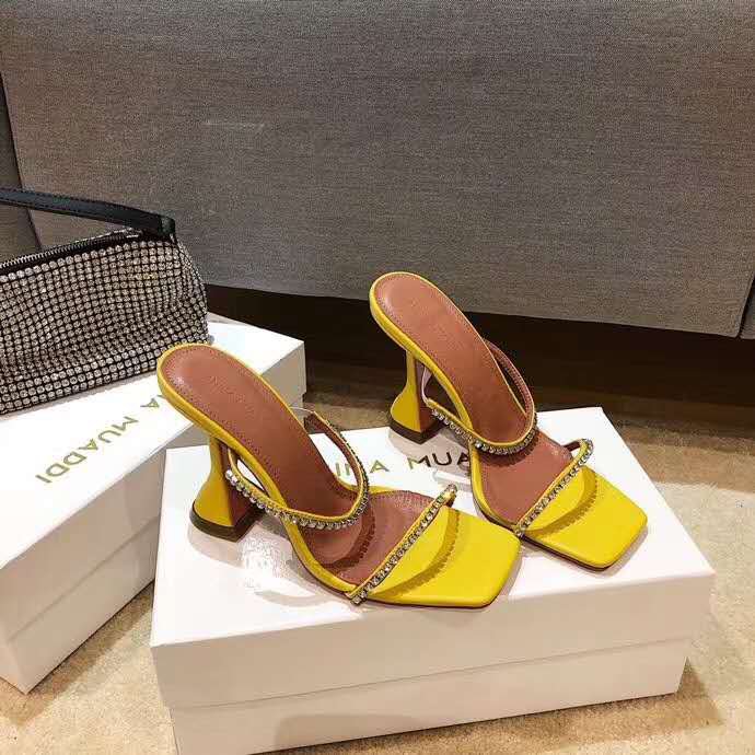 yellow amina muaddi shoes