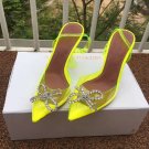 Amina Muaddi Begum Glass Pvc Slingback Pumps Bow Amina Muaddi Crystal High Heel Yellow Shoes