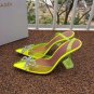 Amina Muaddi Begum Glass Pvc Slingback Pumps Bow Amina Muaddi Crystal High Heel Yellow Shoes