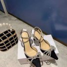 Crystal Satin Pumps Mach & Mach High Heel Women Shoes Bow Bling Bling 10cm Heels Shoes