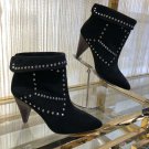 Black Isabel Marant Lisbo Boots Suede Leather Cowhide Studs Foldover Pointed Toe Boots Women Shoes